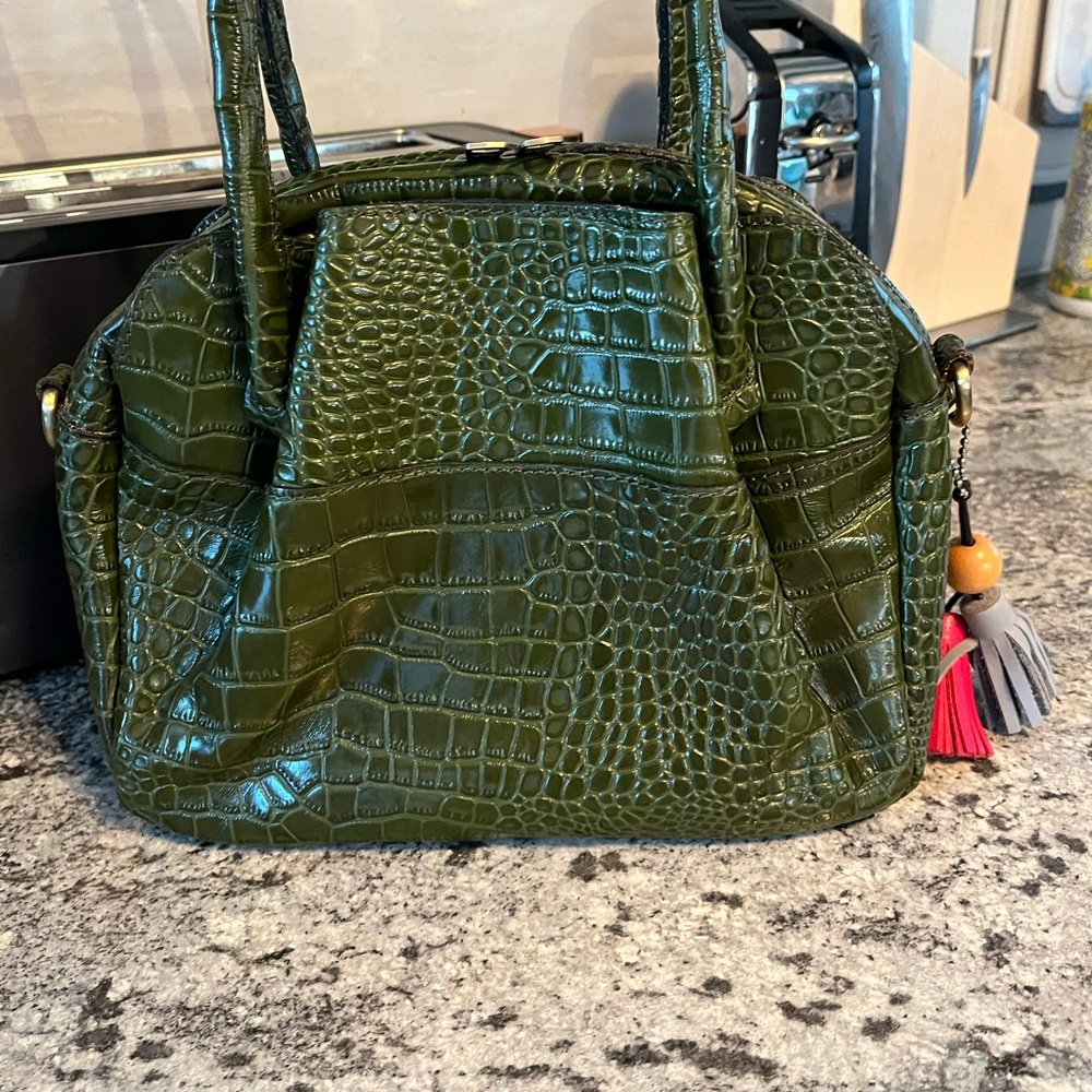Patricia Nash Green Croc Embossed Tri-Section Leather Satchel/Handbag